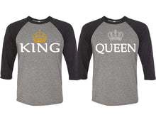 將圖片載入圖庫檢視器 King and Queen matching couple baseball shirts.Couple shirts, Black Grey 3/4 sleeve baseball t shirts. Couple matching shirts.
