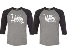 이미지를 갤러리 뷰어에 로드 , Hubby and Wifey matching couple baseball shirts.Couple shirts, Black Grey 3/4 sleeve baseball t shirts. Couple matching shirts.
