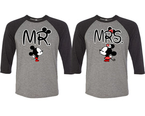 Mr and Mrs matching couple baseball shirts.Couple shirts, Black Grey 3/4 sleeve baseball t shirts. Couple matching shirts.