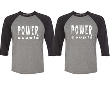 Charger l&#39;image dans la galerie, Power Couple matching couple baseball shirts.Couple shirts, Black Grey 3/4 sleeve baseball t shirts. Couple matching shirts.
