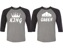 Charger l&#39;image dans la galerie, King and Queen matching couple baseball shirts.Couple shirts, Black Grey 3/4 sleeve baseball t shirts. Couple matching shirts.
