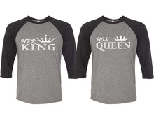 將圖片載入圖庫檢視器 Her King and His Queen matching couple baseball shirts.Couple shirts, Black Grey 3/4 sleeve baseball t shirts. Couple matching shirts.

