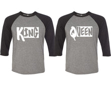 Load image into Gallery viewer, King and Queen matching couple baseball shirts.Couple shirts, Black Grey 3/4 sleeve baseball t shirts. Couple matching shirts.
