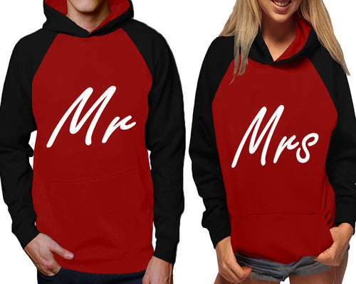 Mr and Mrs raglan hoodies, Matching couple hoodies, Black Maroon his and hers man and woman contrast raglan hoodies