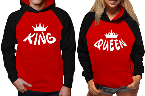 King and Queen raglan hoodies, Matching couple hoodies, Black Red King Queen design on man and woman hoodies