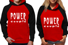 Load image into Gallery viewer, Power Couple raglan hoodies, Matching couple hoodies, Black Red his and hers man and woman contrast raglan hoodies
