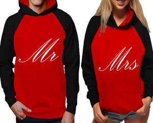 Mr and Mrs raglan hoodies, Matching couple hoodies, Black Red his and hers man and woman contrast raglan hoodies