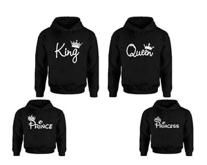 King Queen, Prince and Princess. Matching family outfits. Black adults, kids pullover hoodie.