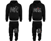Load image into Gallery viewer, Mr and Mrs matching top and bottom set, Black hoodie and sweatpants sets for mens hoodie and jogger set womens. Matching couple joggers.
