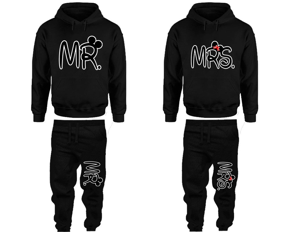 Mr and Mrs matching top and bottom set, Black hoodie and sweatpants sets for mens hoodie and jogger set womens. Matching couple joggers.