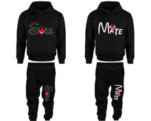 Load image into Gallery viewer, Soul and Mate matching top and bottom set, Black hoodie and sweatpants sets for mens hoodie and jogger set womens. Matching couple joggers.
