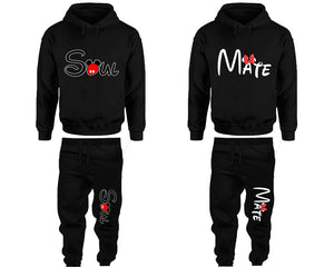 Soul and Mate matching top and bottom set, Black hoodie and sweatpants sets for mens hoodie and jogger set womens. Matching couple joggers.
