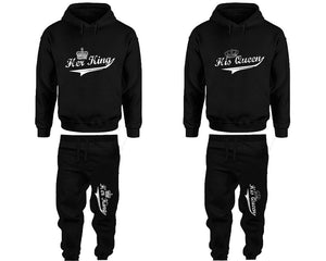 Her King and His Queen matching top and bottom set, Black hoodie and sweatpants sets for mens hoodie and jogger set womens. Matching couple joggers.