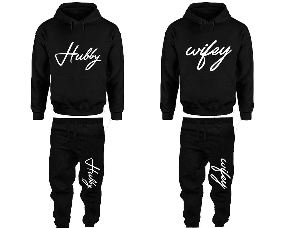 Hubby and Wifey matching top and bottom set, Black hoodie and sweatpants sets for mens hoodie and jogger set womens. Matching couple joggers.
