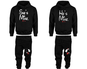She's Mine and He's Mine matching top and bottom set, Black hoodie and sweatpants sets for mens hoodie and jogger set womens. Matching couple joggers.