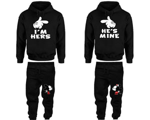 I'm Hers and He's Mine matching top and bottom set, Black hoodie and sweatpants sets for mens hoodie and jogger set womens. Matching couple joggers.