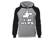Load image into Gallery viewer, Black Grey color I&#39;m Hers design Hoodie for Man.
