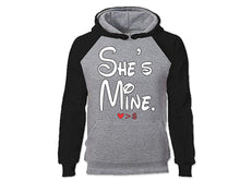 Load image into Gallery viewer, Black Grey color She&#39;s Mine design Hoodie for Man.
