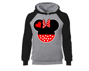 Black Grey color Minnie design Hoodie for Woman