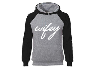 Black Grey color Wifey design Hoodie for Woman
