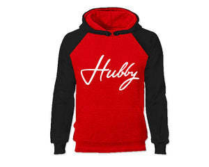 Black Red color Hubby design Hoodie for Man.