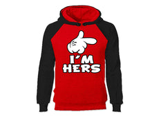 Load image into Gallery viewer, Black Red color I&#39;m Hers design Hoodie for Man.
