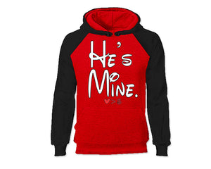 Black Red color He's Mine design Hoodie for Woman