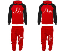 이미지를 갤러리 뷰어에 로드 , Mr and Mrs matching top and bottom set, Black Red raglan hoodie and sweatpants sets for mens, raglan hoodie and jogger set womens. Matching couple joggers.

