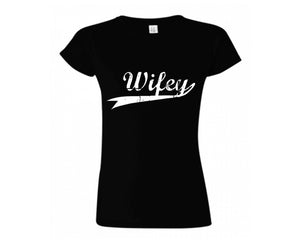 Black color Wifey design T Shirt for Woman