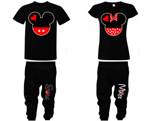 Mickey Minnie shirts, matching top and bottom set, Black t shirts, men joggers, shirt and jogger pants women. Matching couple joggers