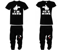 Load image into Gallery viewer, I&#39;m Hers He&#39;s Mine shirts, matching top and bottom set, Black t shirts, men joggers, shirt and jogger pants women. Matching couple joggers
