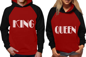 King and Queen raglan hoodies, Matching couple hoodies, Black Maroon his and hers man and woman contrast raglan hoodies