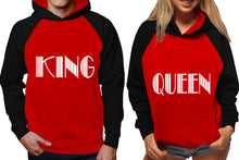 將圖片載入圖庫檢視器 King and Queen raglan hoodies, Matching couple hoodies, Black Red his and hers man and woman contrast raglan hoodies

