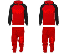 將圖片載入圖庫檢視器 Hubby and Wifey matching top and bottom set, Black Red raglan hoodie and sweatpants sets for mens, raglan hoodie and jogger set womens. Matching couple joggers.
