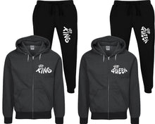 Charger l&#39;image dans la galerie, Her King and His Queen speckle zipper hoodies, Matching couple hoodies, Black zip up hoodie for man, Black zip up hoodie womens, Black jogger pants for man and woman.
