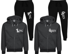 將圖片載入圖庫檢視器 King and Queen speckle zipper hoodies, Matching couple hoodies, Black zip up hoodie for man, Black zip up hoodie womens, Black jogger pants for man and woman.

