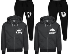 將圖片載入圖庫檢視器 King and Queen speckle zipper hoodies, Matching couple hoodies, Black zip up hoodie for man, Black zip up hoodie womens, Black jogger pants for man and woman.
