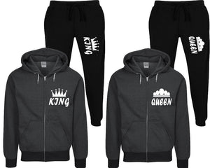 King and Queen speckle zipper hoodies, Matching couple hoodies, Black zip up hoodie for man, Black zip up hoodie womens, Black jogger pants for man and woman.