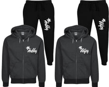 이미지를 갤러리 뷰어에 로드 , Hubby and Wifey speckle zipper hoodies, Matching couple hoodies, Black zip up hoodie for man, Black zip up hoodie womens, Black jogger pants for man and woman.
