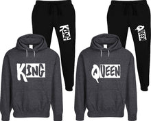 Charger l&#39;image dans la galerie, King and Queen matching top and bottom set, Black speckle hoodie and sweatpants sets for mens, speckle hoodie and jogger set womens. Matching couple joggers.
