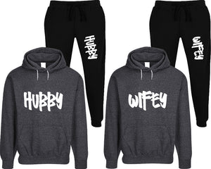 Hubby and Wifey matching top and bottom set, Black speckle hoodie and sweatpants sets for mens, speckle hoodie and jogger set womens. Matching couple joggers.
