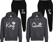 Load image into Gallery viewer, King and Queen matching top and bottom set, Black speckle hoodie and sweatpants sets for mens, speckle hoodie and jogger set womens. Matching couple joggers.
