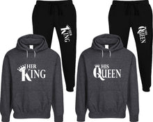 Load image into Gallery viewer, Her King and His Queen matching top and bottom set, Black speckle hoodie and sweatpants sets for mens, speckle hoodie and jogger set womens. Matching couple joggers.

