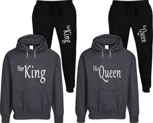 Her King and His Queen matching top and bottom set, Black speckle hoodie and sweatpants sets for mens, speckle hoodie and jogger set womens. Matching couple joggers.