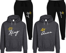 將圖片載入圖庫檢視器 King and Queen matching top and bottom set, Black speckle hoodie and sweatpants sets for mens, speckle hoodie and jogger set womens. Matching couple joggers.

