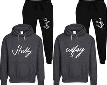 將圖片載入圖庫檢視器 Hubby and Wifey matching top and bottom set, Black speckle hoodie and sweatpants sets for mens, speckle hoodie and jogger set womens. Matching couple joggers.
