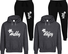 Load image into Gallery viewer, Hubby and Wifey matching top and bottom set, Black speckle hoodie and sweatpants sets for mens, speckle hoodie and jogger set womens. Matching couple joggers.
