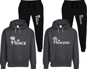 Prince and Princess matching top and bottom set, Black speckle hoodie and sweatpants sets for mens, speckle hoodie and jogger set womens. Matching couple joggers.