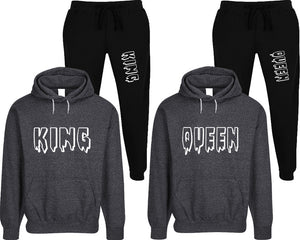 King and Queen matching top and bottom set, Black speckle hoodie and sweatpants sets for mens, speckle hoodie and jogger set womens. Matching couple joggers.
