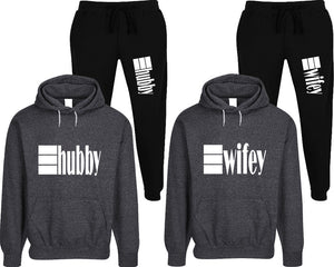 Hubby and Wifey matching top and bottom set, Black speckle hoodie and sweatpants sets for mens, speckle hoodie and jogger set womens. Matching couple joggers.